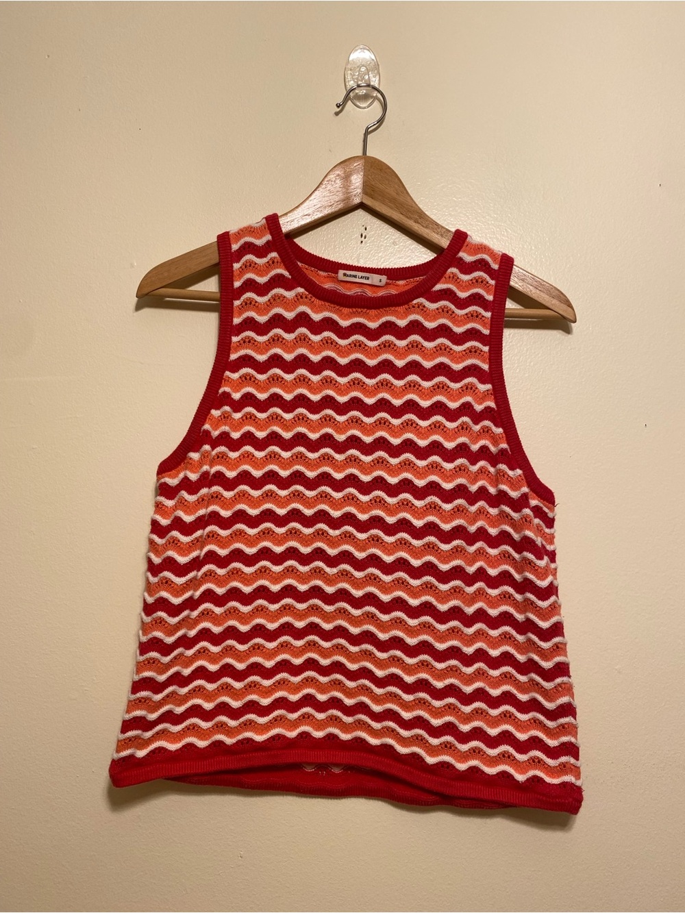 Marine Layer Pink  and White Wavy Knit Cotton Tank. Size S